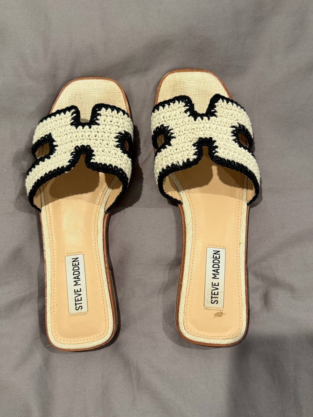 Steve Madden Cream and Black Crochet Slide Mules